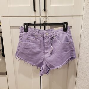 Topshop Womens Purple Denim Raw Hem Moto Shorts New Size 6